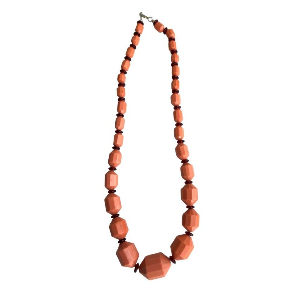 Vtg Celluloid 1940's Beaded Choker Pantone 2024 Desert Flower Red Glass Spacers